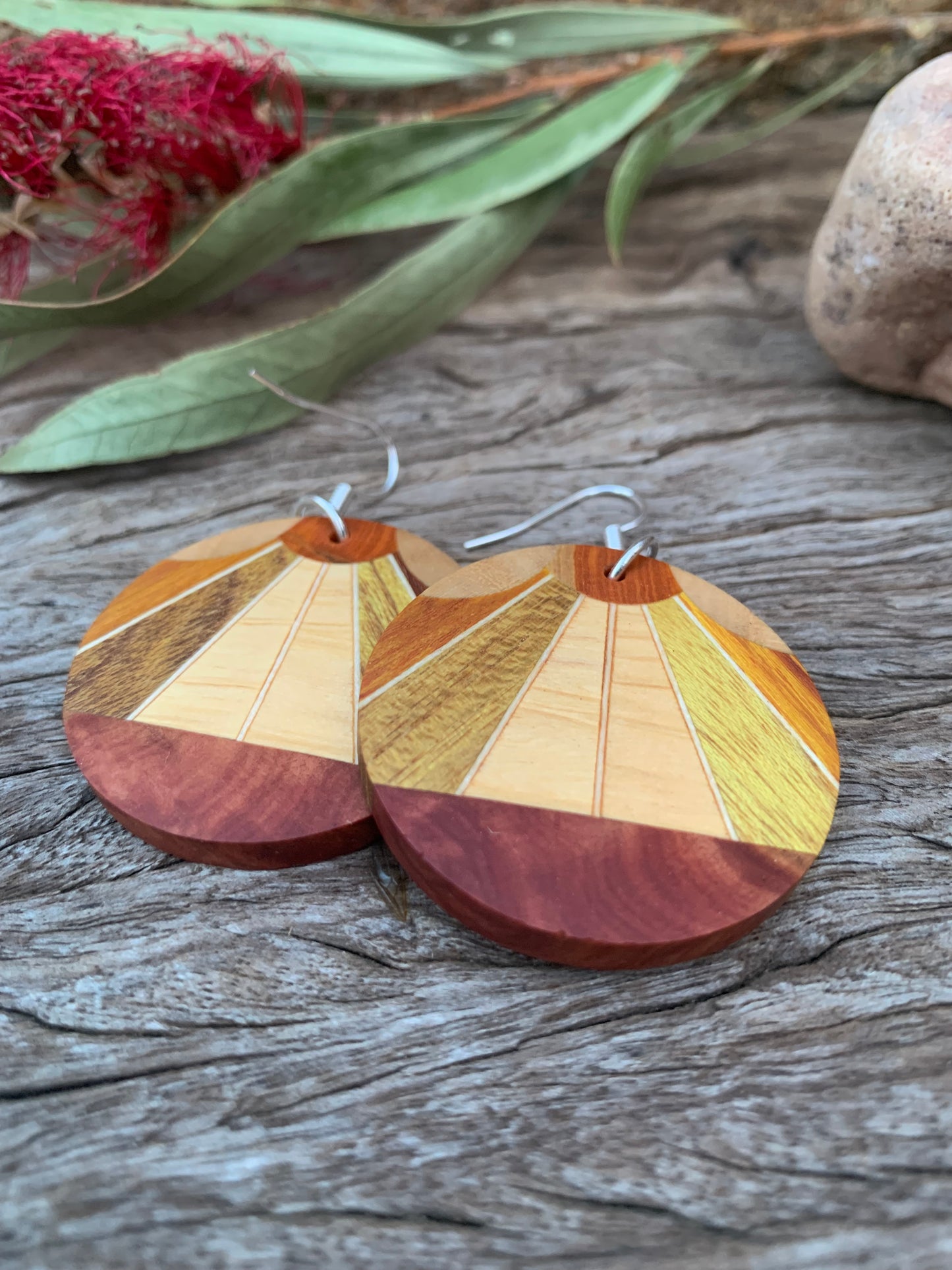 Autumn Sunburst Wooden Earrings