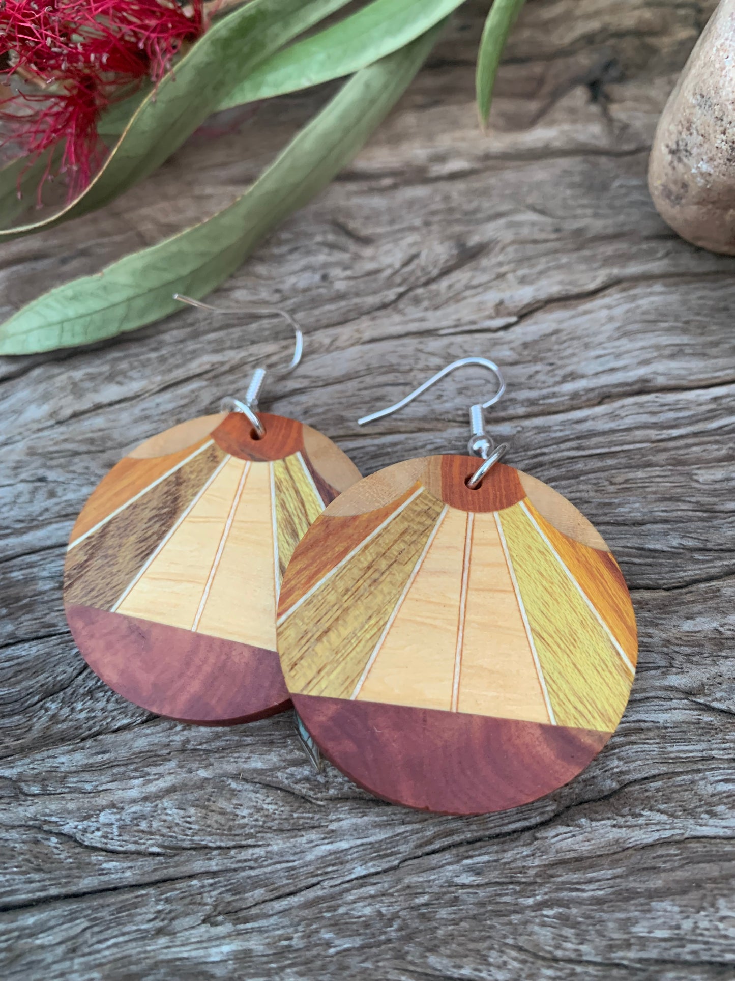 Autumn Sunburst Wooden Earrings