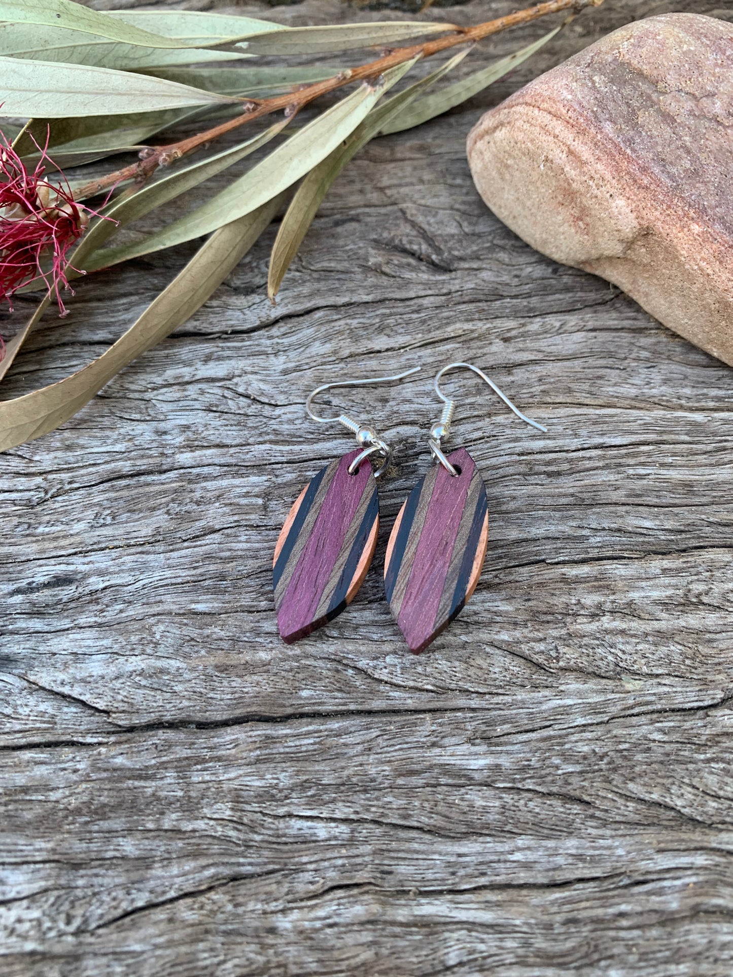 Purple Heart Wooden Earrings