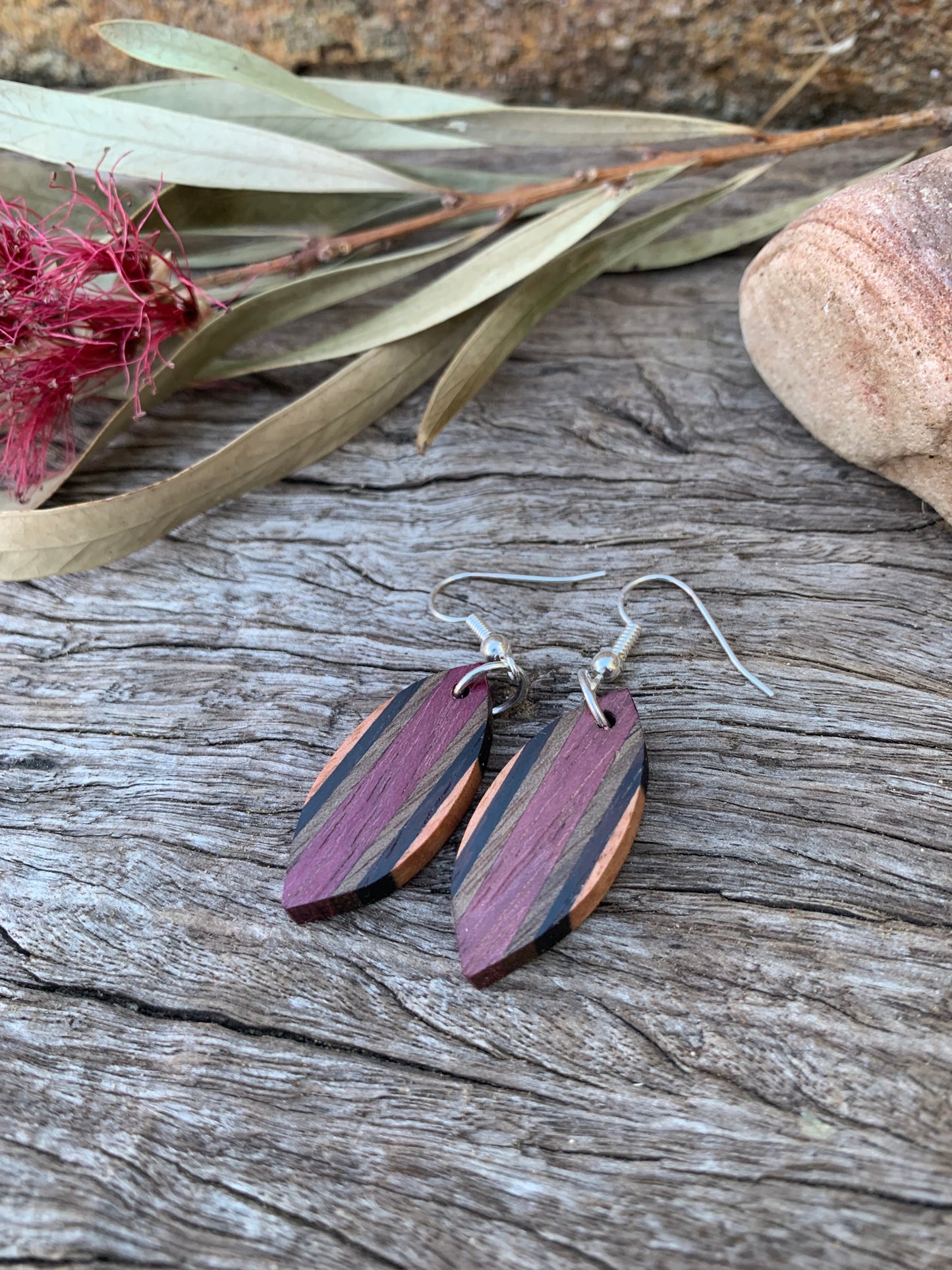 Purple Heart Wooden Earrings