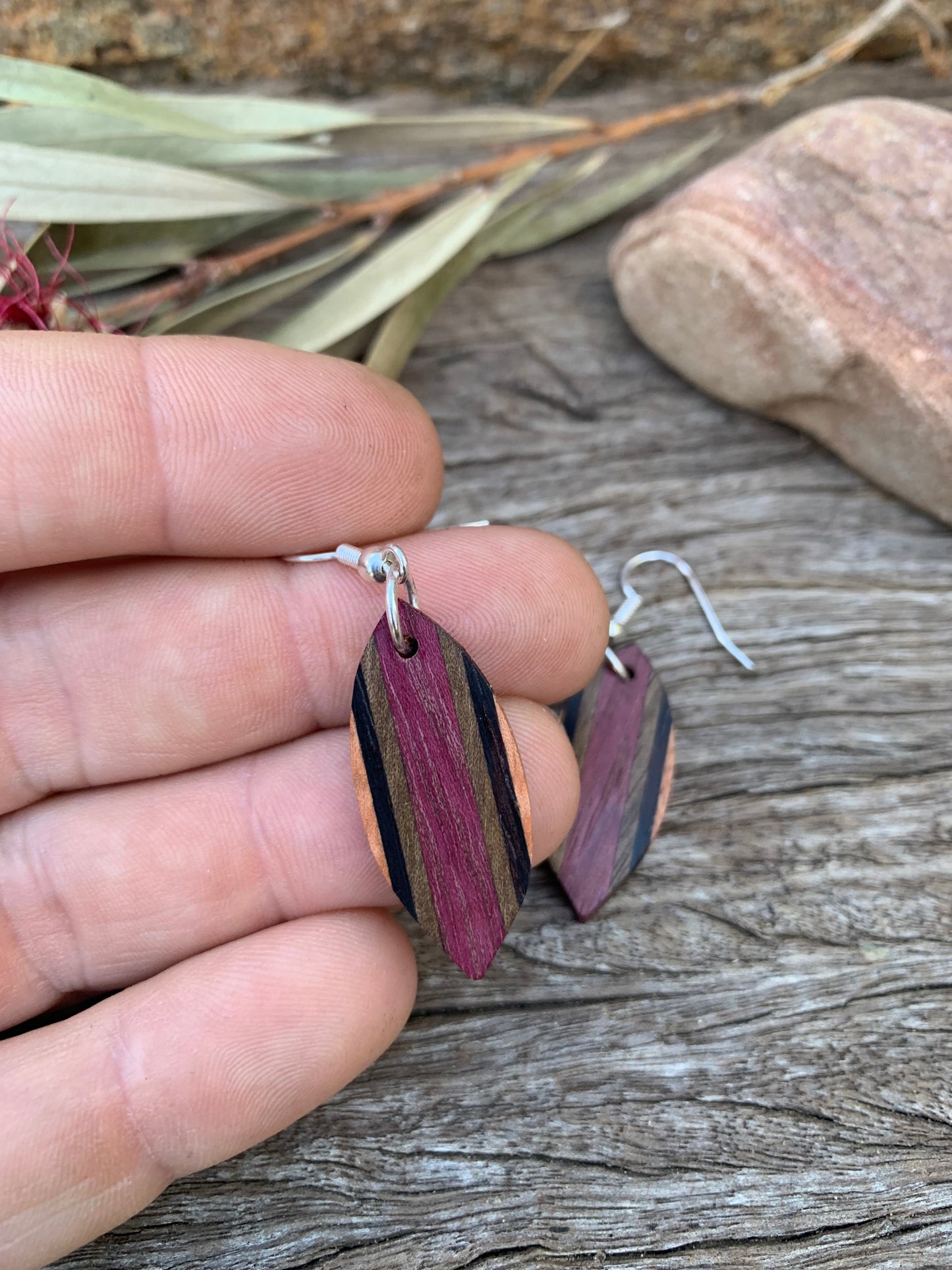 Purple Heart Wooden Earrings