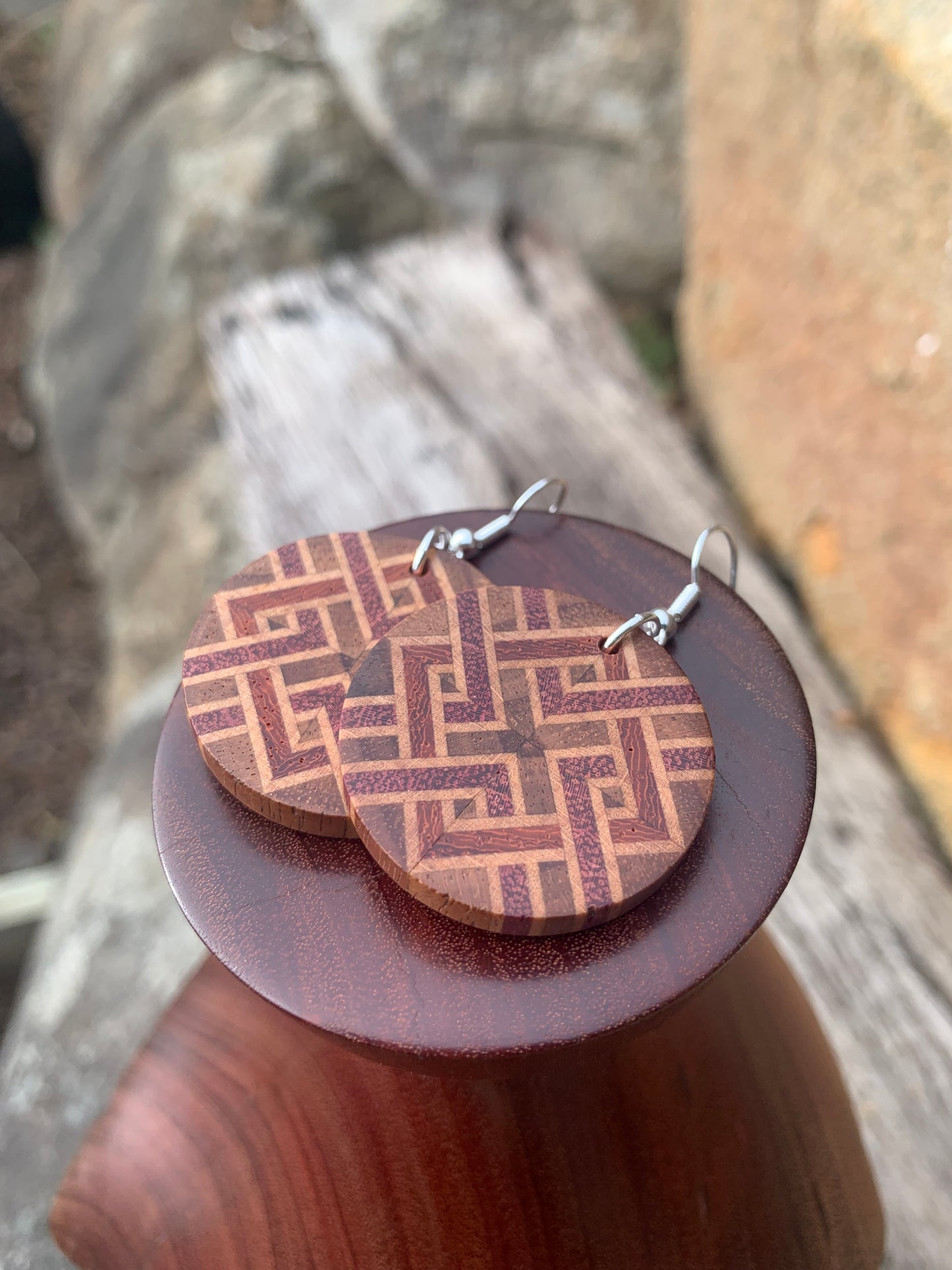 Chainmail Weave Wooden Earrings
