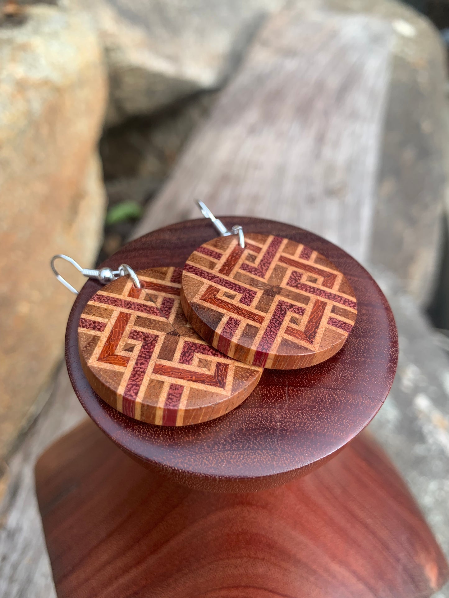 Chainmail Weave Wooden Earrings